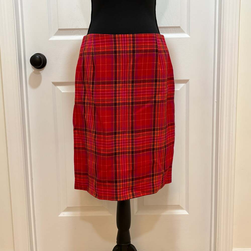 Vintage Elliott Lauren Red Tartan Plaid Wool Pleated Mini Skirt